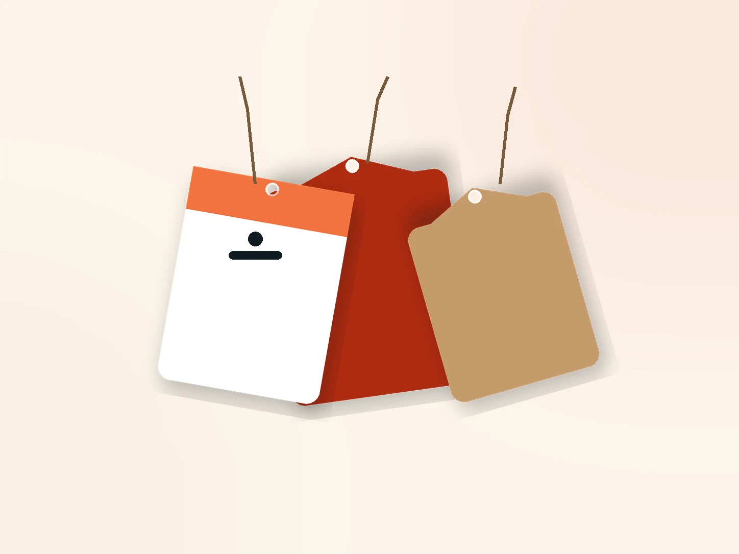 A set of custom clothing hang tags in different shapes and materials with strings
