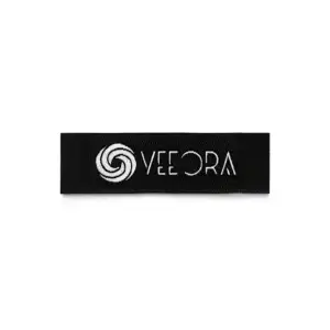 VEEORA Woven Brand Label – Black Damask End-Fold
